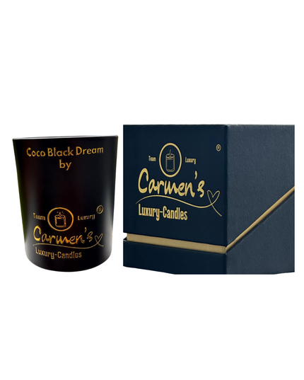 Coco Black Dream – Lumânare artizanală din ceară de cocos cu parfum Coconut Bay, în pahar de lux