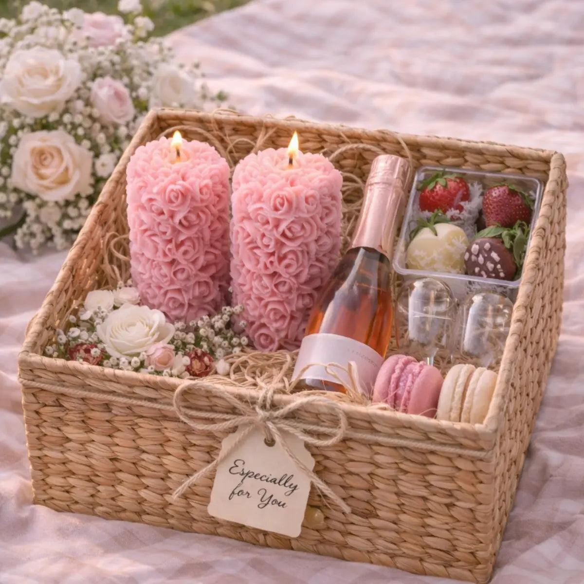 2er Set Sojawachs Duftkerzen mit Vanilleduft Säule mit Rosen Geschenkidee dekorative Aromakerzen online bestellen