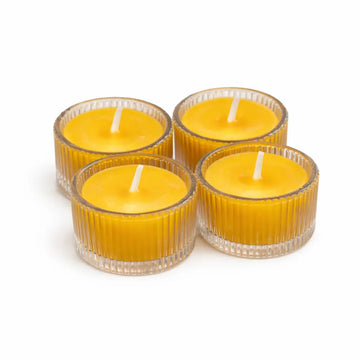 Beeswax Tealight Set – Teelichter aus 100% Bienenwachs in Glasbehältern ohne Duftstoffe, lange Brenndauer, ideal für Zuhause, Spa & Deko