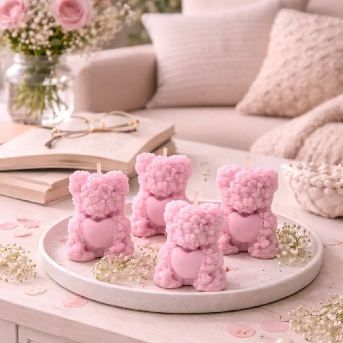 4er Set Sojawachs Duftkerzen mit Vanilleduft Teddy liebevoll dekorative Aromakerzen online bestellen