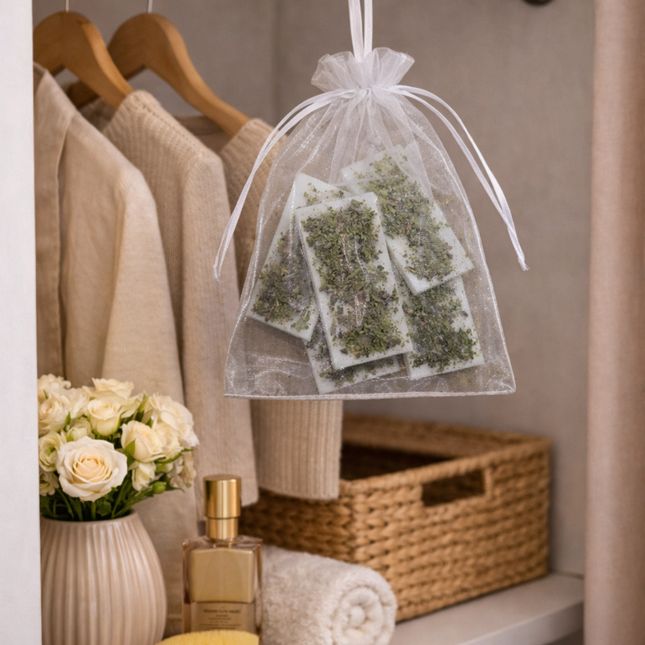 Natürliche Duftplättchen 5er SET  – Bio-Sojawachs mit Minzblättern & Minzpulver