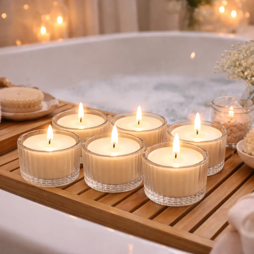 6er Set Sojawachs Teelichter mit Vanilleduft im Glas dekorative Aromakerzen online kaufen