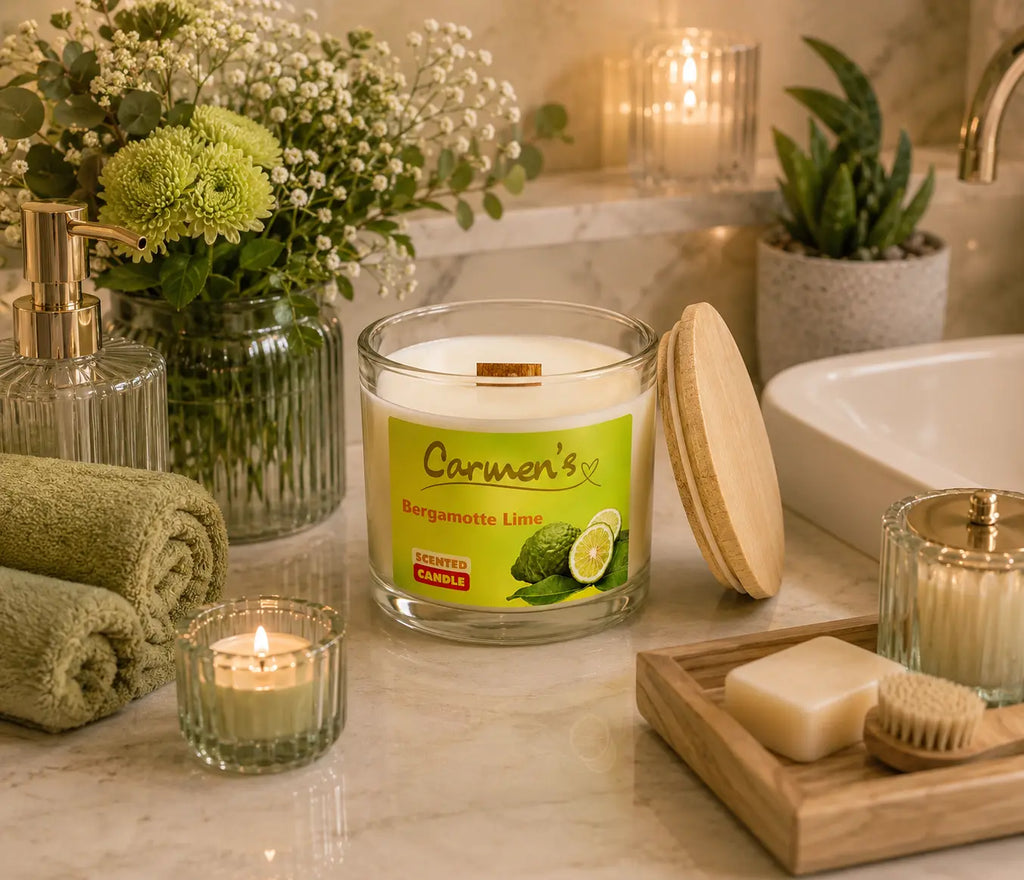 Carmen’s Bergamotte Lime – Luxus Soja-Duftkerze mit Holzdocht (ca. 840g)
