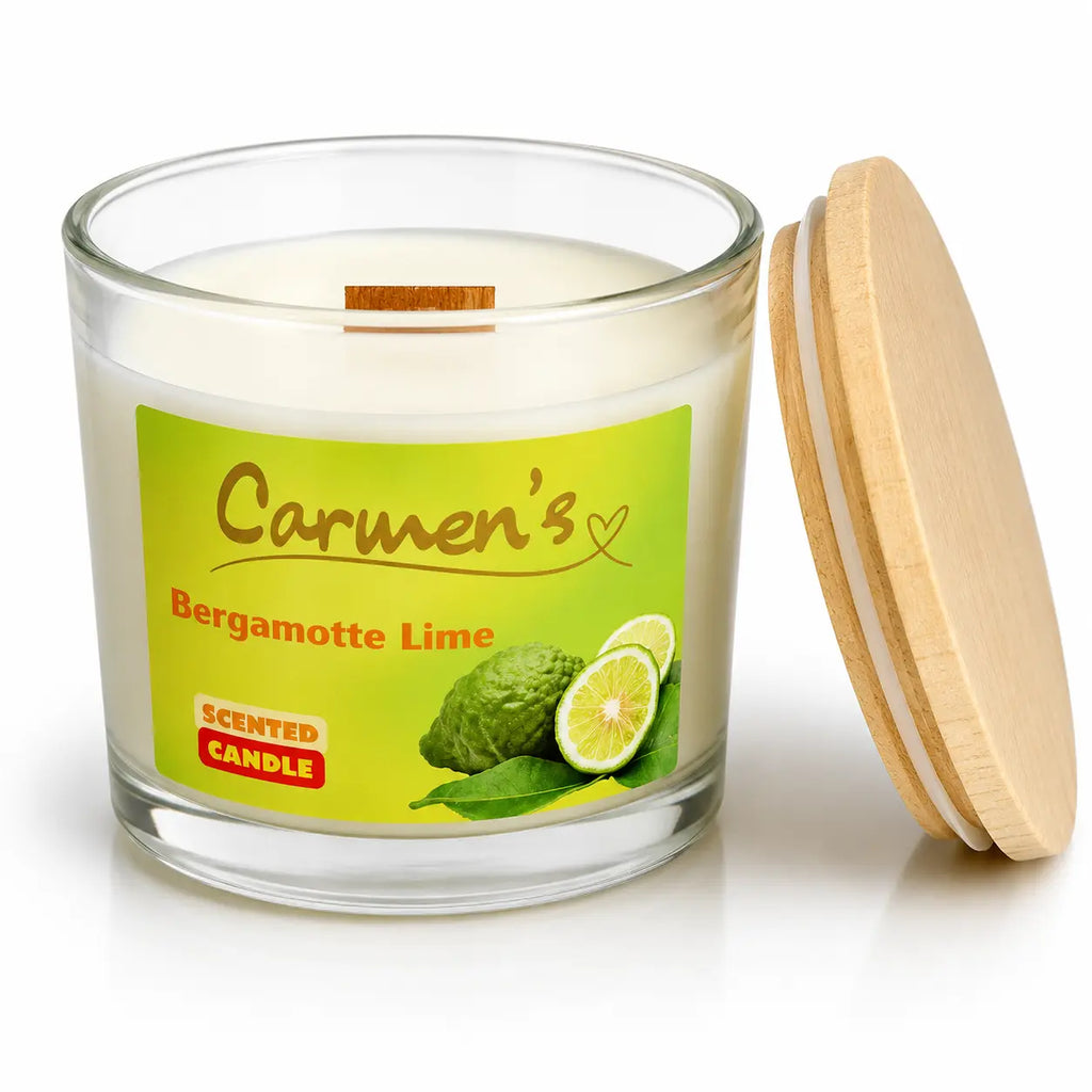 Carmen’s Bergamotte Lime – Luxus Soja-Duftkerze mit Holzdocht (ca. 840g)
