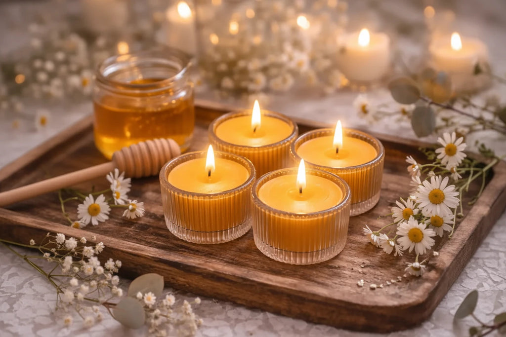 Bienenwachs Duftkerzen mit Naturduft als Teelicht Set im Glas dekorative Aromakerzen online kaufen