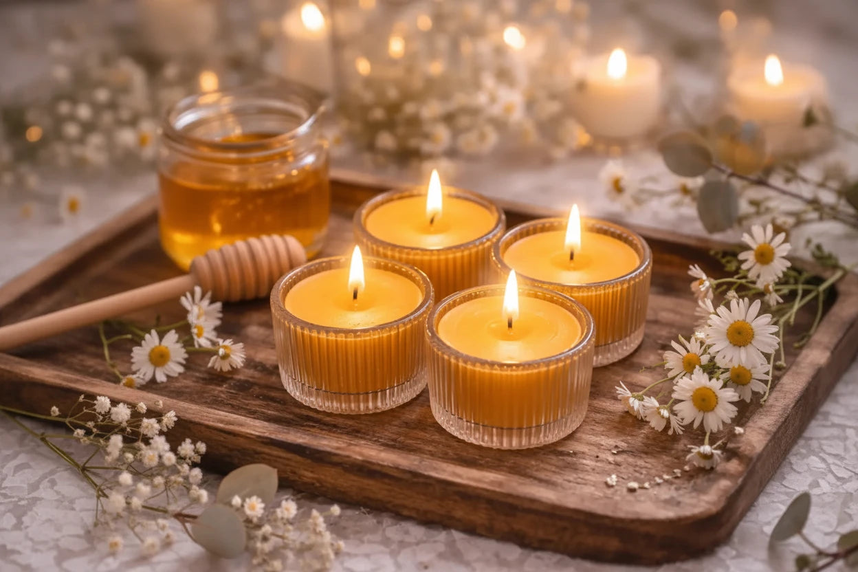 Bienenwachs Duftkerzen mit Naturduft als Teelicht Set im Glas dekorative Aromakerzen online kaufen