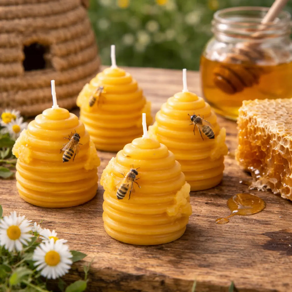Bienenwachs Kerzen 4er Set im Bienenkorb Design mit Naturduft dekorative Kerzen online bestellen
