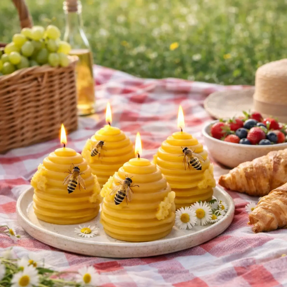 Bienenwachs Kerzen 4er Set in Bienenstock Form mit Naturduft dekorative Kerzen online bestellen