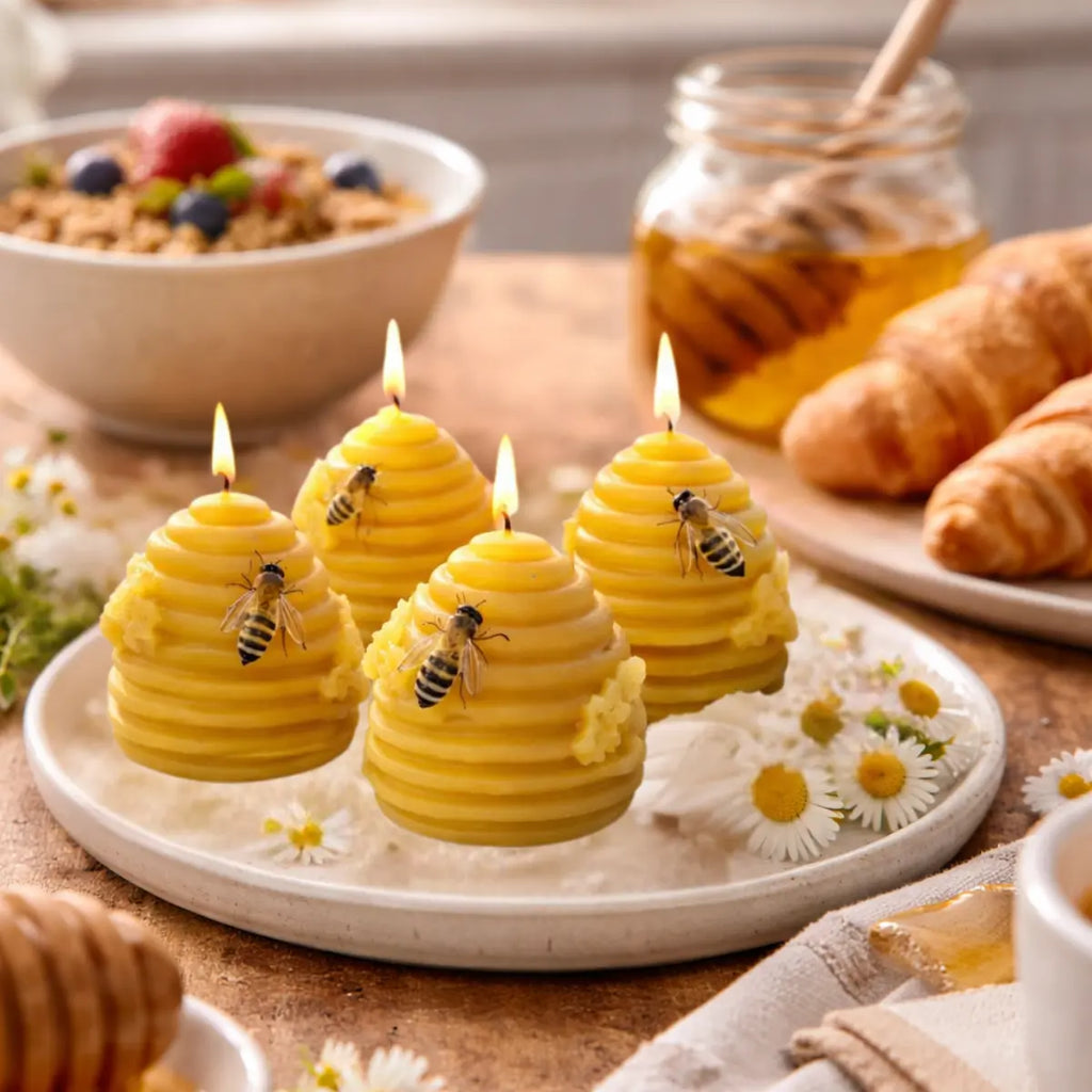 Bienenwachs Kerzen 4er Set in Wabenform mit Naturduft dekorative Kerzen online bestellen