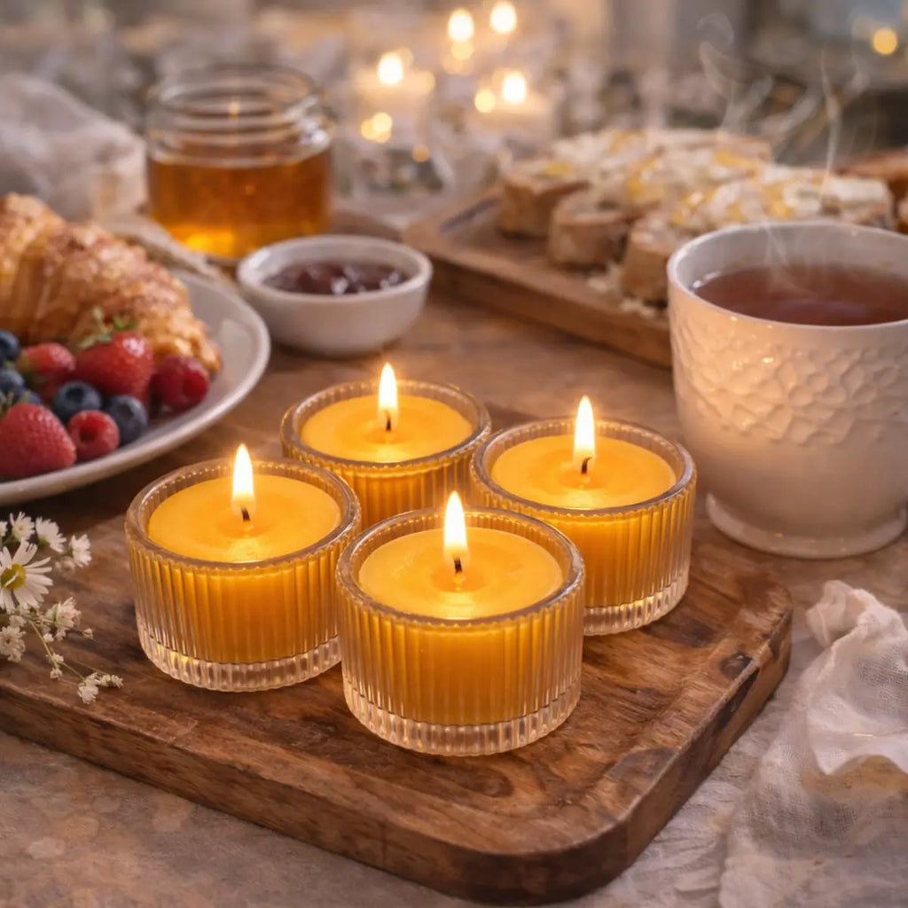 Bienenwachs Teelichter im Glas mit Naturduft dekorative Premium Duftkerzen online kaufen