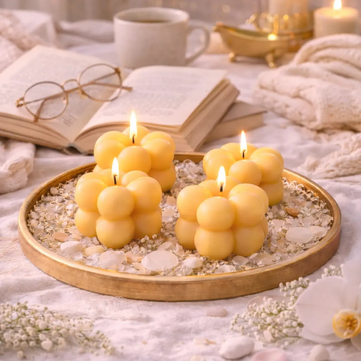Bubble 4er Set Sojawachs Duftkerzen mit Vanilleduft Aromakerzen Premium online kaufen