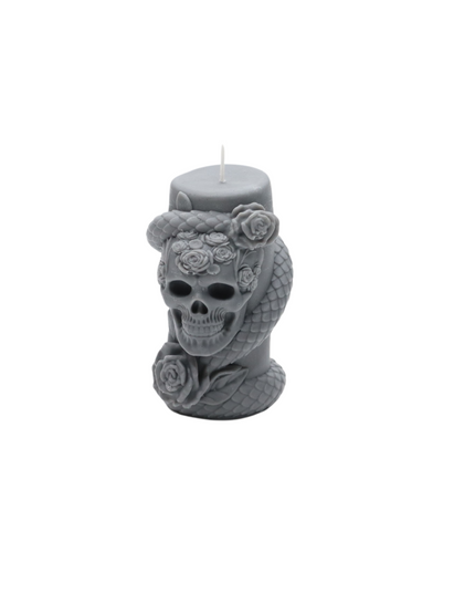 Skull with snake and rose design  – Handgefertigte Kerze / Handmade Candle / Bougie artisanale / Lumânare artizanală / Vela artesanal