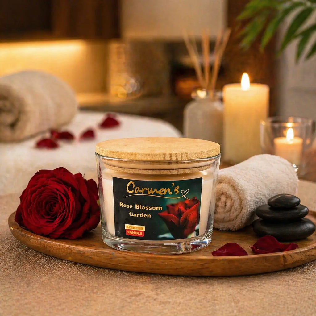 Carmen's Rose Blossom Garden – Luxus Soja-Duftkerze mit Holzdocht (ca. 840g)