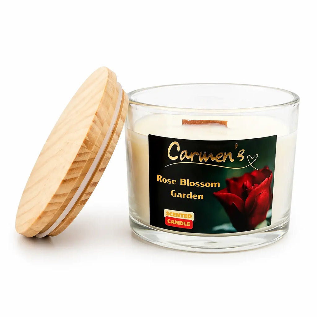 Carmen's Rose Blossom Garden – Luxus Soja-Duftkerze mit Holzdocht (ca. 840g)