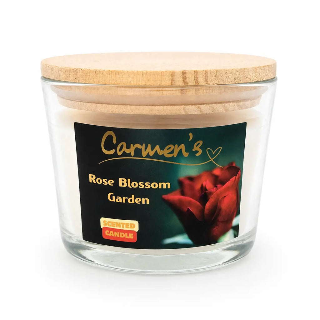 Carmen's Rose Blossom Garden – Luxus Soja-Duftkerze mit Holzdocht (ca. 840g)