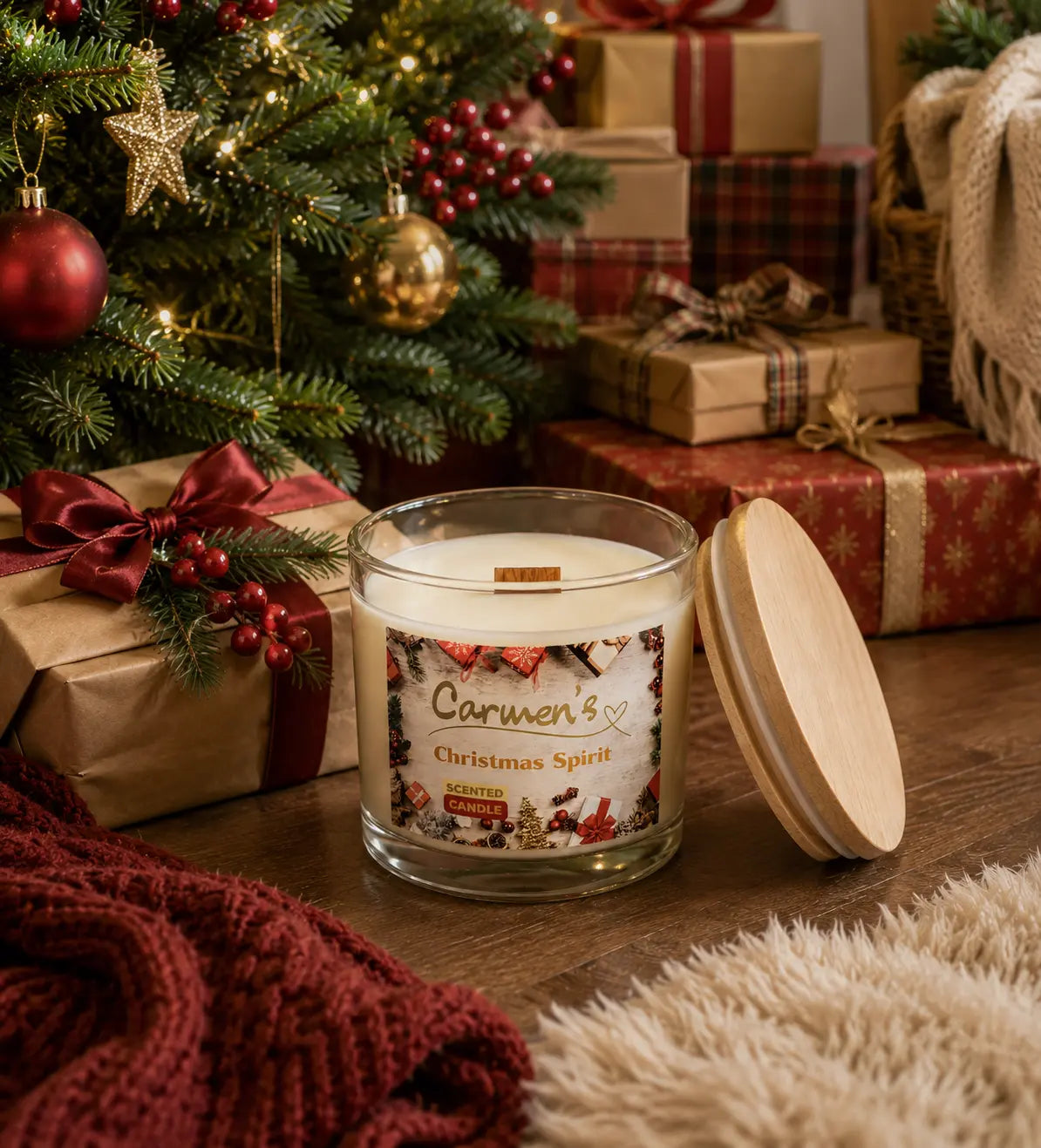 Carmen’s Christmas Spirit – Luxus Soja-Duftkerze mit Holzdocht (ca. 840g)