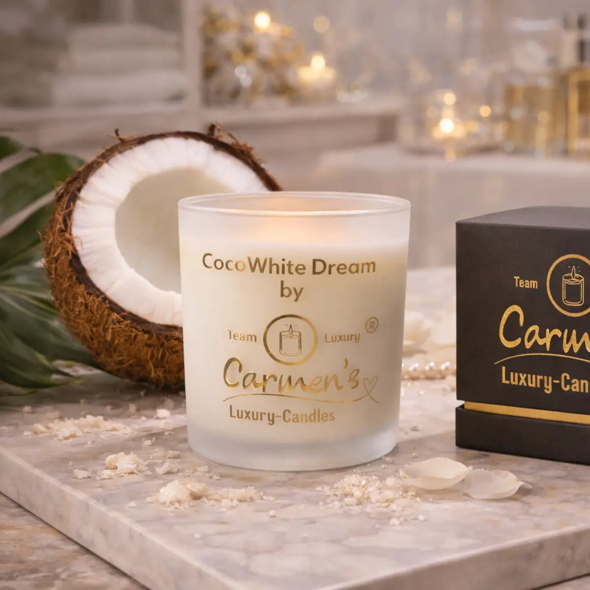 Kokoswachs Duftkerze Coco White mit Cocosduft im weißen Glas Aromakerze online kaufen