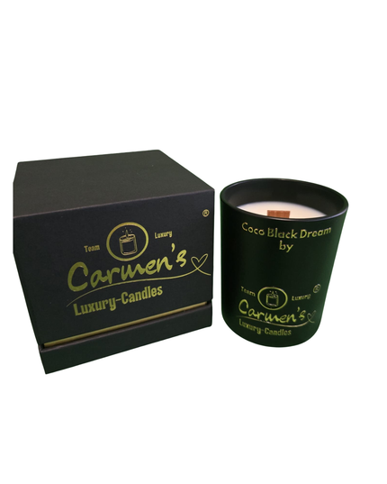 Coco Black Dream – Lumânare artizanală din ceară de cocos cu parfum Coconut Bay, în pahar de lux