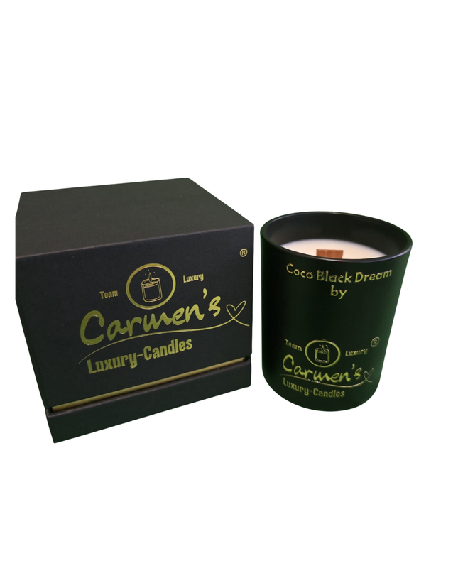 Coco Black Dream – Handgefertigte Kokoswachs Kerze mit Coconut Bay Duft im Luxusglas