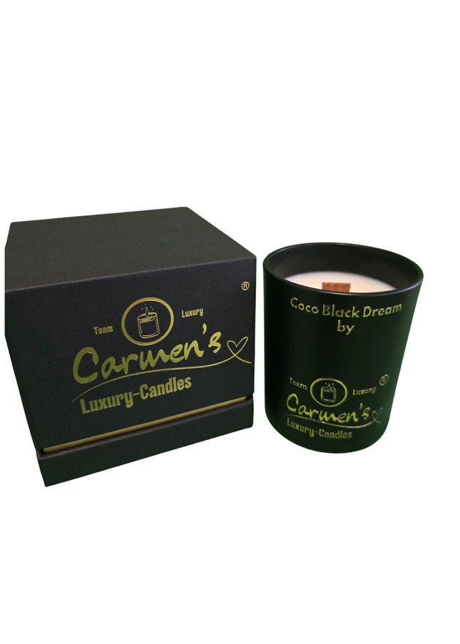 Coco Black Dream – Handgefertigte Kokoswachs Kerze mit Coconut Bay Duft im Luxusglas