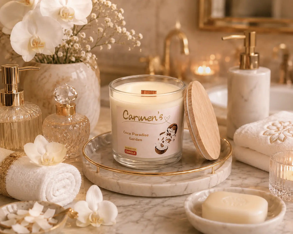 Carmen’s Coco Paradise Garden – Luxus Kokos-Duftkerze mit Holzdocht (ca. 840g)