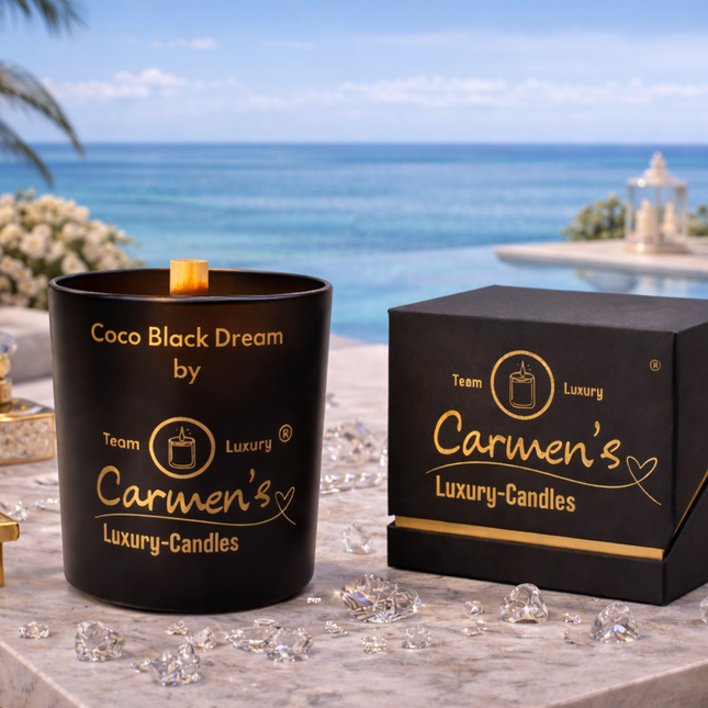 Coco Black Dream – Handgefertigte Kokoswachs Kerze mit Coconut Bay Duft im Luxusglas