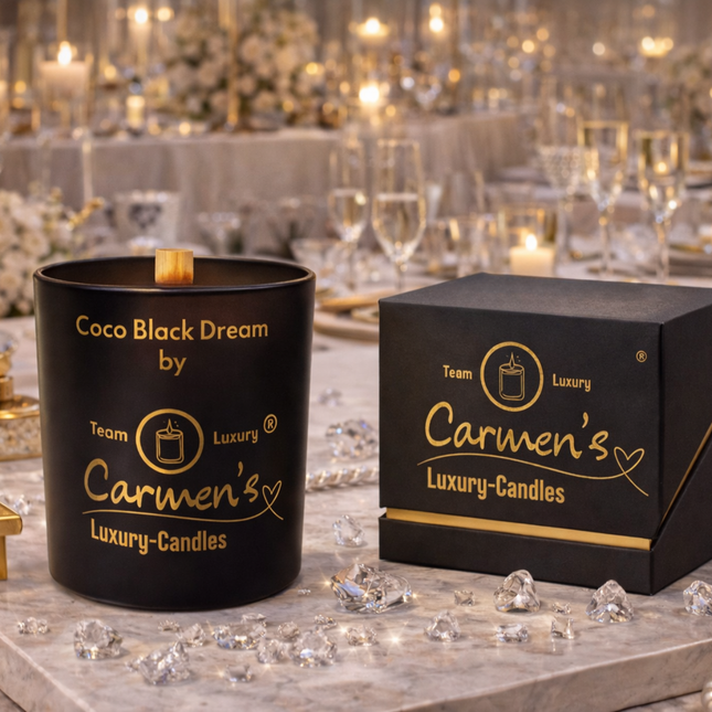 Coco Black Dream – Handgefertigte Kokoswachs Kerze mit Coconut Bay Duft im Luxusglas