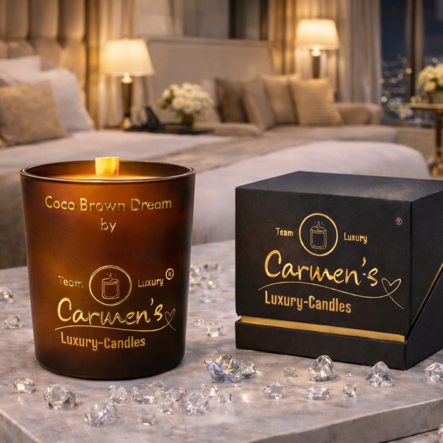 Coco Brown Dream – Handgefertigte Kokoswachs Kerze mit Coconut Bay Duft im Luxusglas
