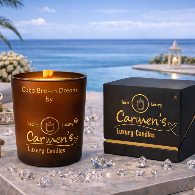 Coco Brown Dream – Handgefertigte Kokoswachs Kerze mit Coconut Bay Duft im Luxusglas