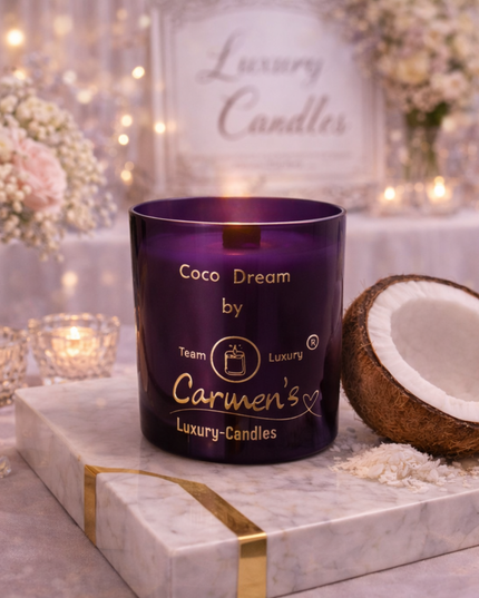 Coco Dream – Handcrafted Coconut Wax Candle with Coconut Bay Fragrance in Large Luxury Glass (without box)