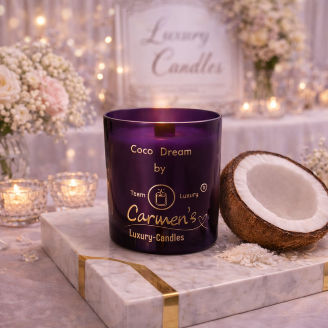 Coco Dream – Handgefertigte Kokoswachs Kerze mit Coconut Bay Duft im großen Luxusglas (ohne Box)