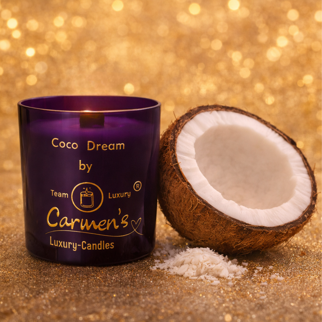 Coco Dream – Handgefertigte Kokoswachs Kerze mit Coconut Bay Duft im großen Luxusglas (ohne Box)