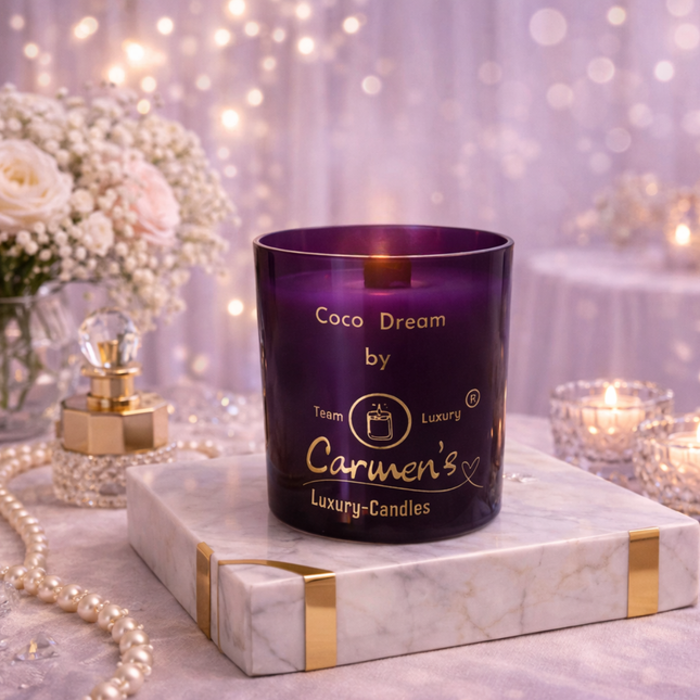 Coco Dream – Handgefertigte Kokoswachs Kerze mit Coconut Bay Duft im großen Luxusglas (ohne Box)