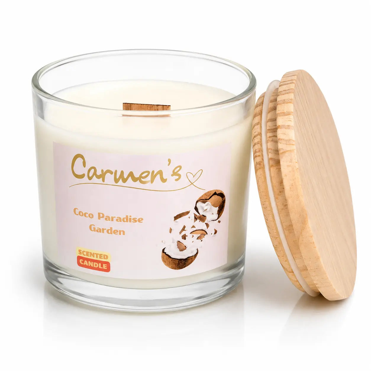 Carmen’s Coco Paradise Garden – Luxus Kokos-Duftkerze mit Holzdocht (ca. 840g)