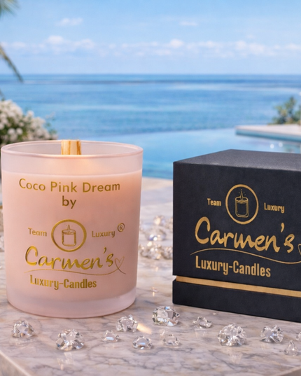 Coco Pink Dream – Handcrafted coconut wax candle with Coconut Bay fragrance in luxury glass