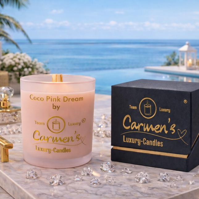Coco Pink Dream – Handgefertigte Kokoswachs Kerze mit Coconut Bay Duft im Luxusglas