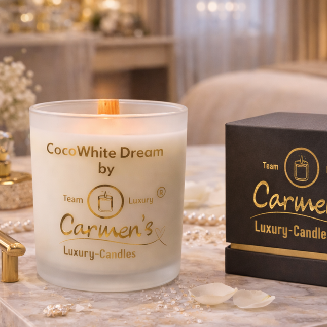 Coco White Dream – Handgefertigte Kokoswachs Kerze mit Coconut Bay Duft im Luxusglas