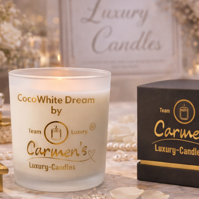 Coco White Dream – Handgefertigte Kokoswachs Kerze mit Coconut Bay Duft im Luxusglas