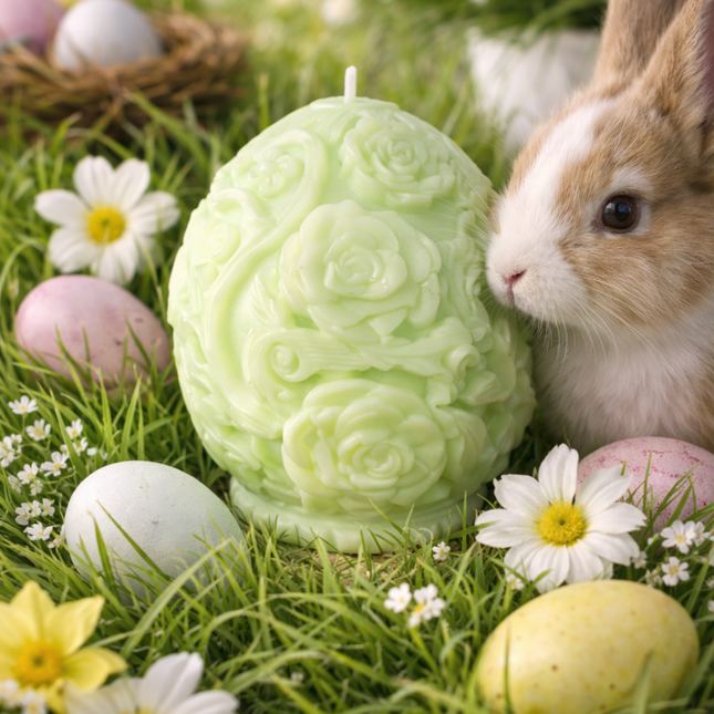 Rose Relief Egg Shape – Handcrafted Candle / Handmade Candle / Bougie artisanale / Lumânare artizanală / Vela artesanal