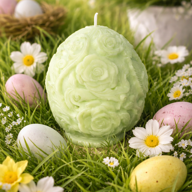 Rose Relief Egg Shape – Handcrafted Candle / Handmade Candle / Bougie artisanale / Lumânare artizanală / Vela artesanal