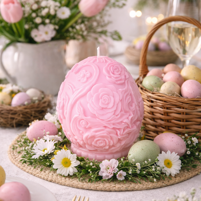 Rose Relief Egg Shape – Handcrafted Candle / Handmade Candle / Bougie artisanale / Lumânare artizanală / Vela artesanal