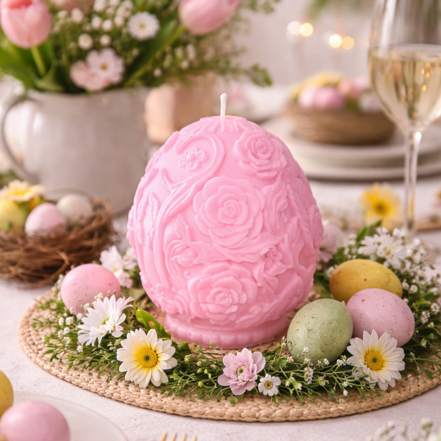 Rose Relief Egg Shape – Handcrafted Candle / Handmade Candle / Bougie artisanale / Lumânare artizanală / Vela artesanal