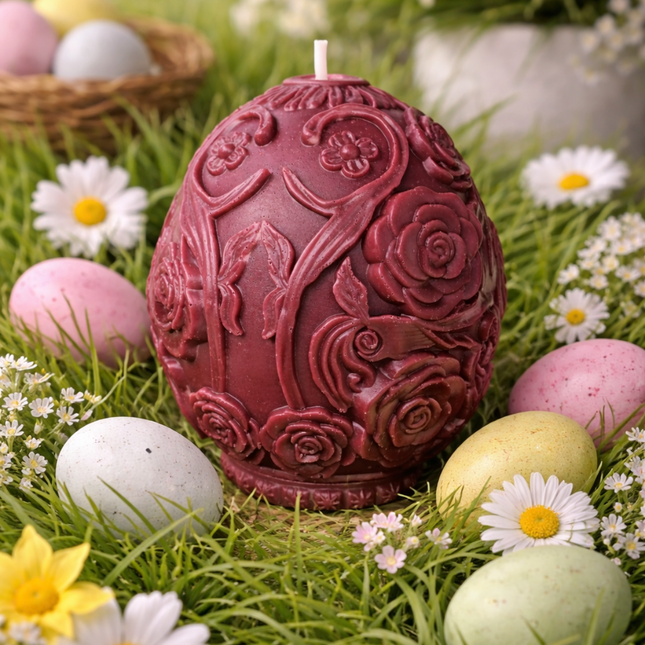 Rose Relief Egg Shape – Handcrafted Candle / Handmade Candle / Bougie artisanale / Lumânare artizanală / Vela artesanal