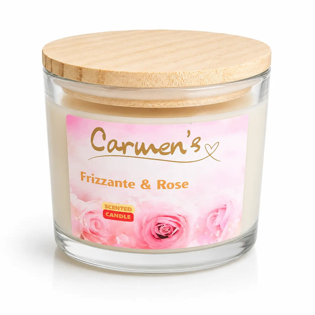 Carmen’s Frizzante & Rose – Luxus Soja-Duftkerze mit Holzdocht (ca. 840g)