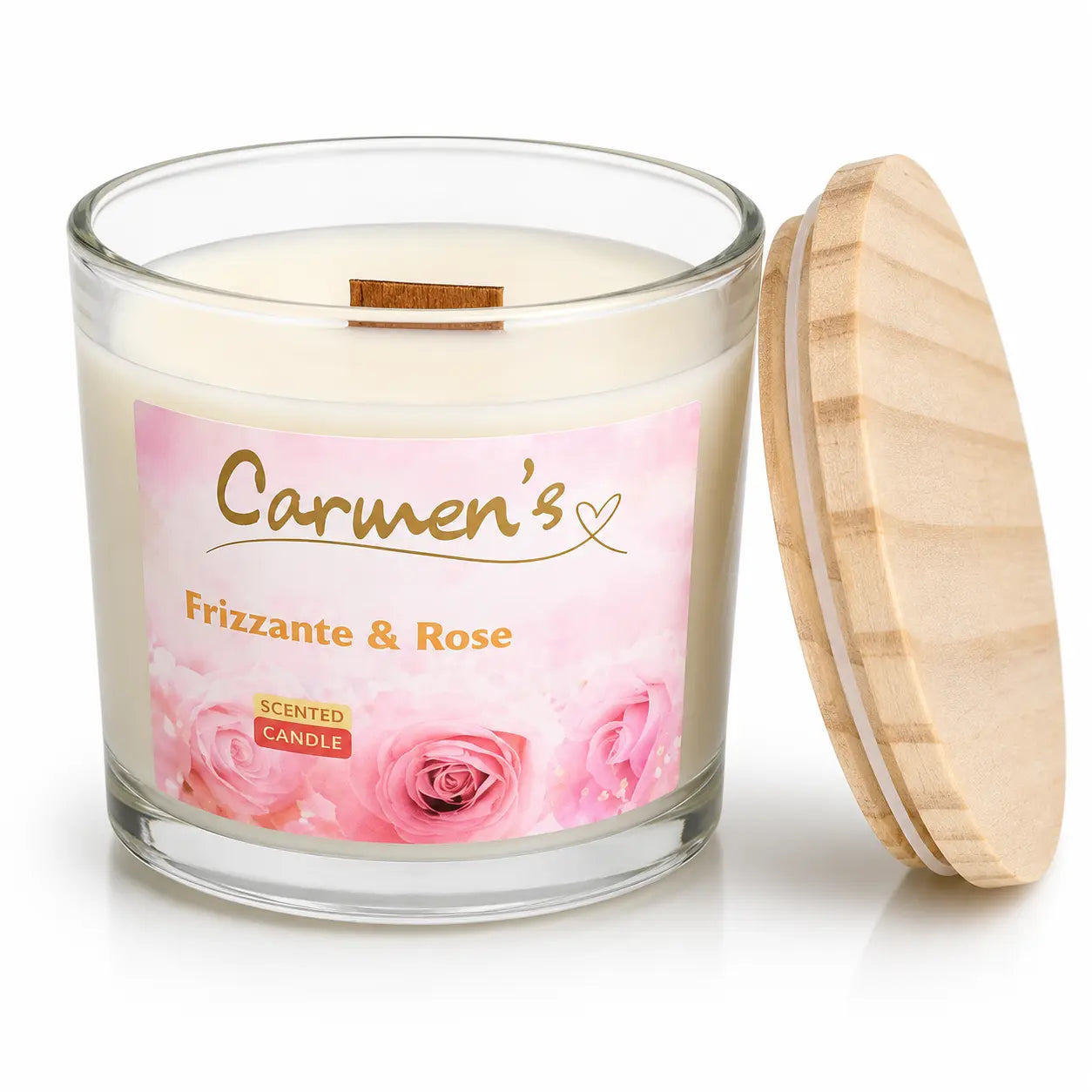 Carmen’s Frizzante & Rose – Luxus Soja-Duftkerze mit Holzdocht (ca. 840g)