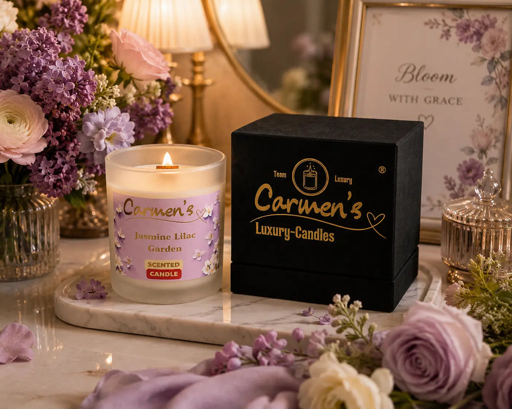 Carmen’s Jasmine Lilac Garden – Luxus Soja-Duftkerze mit Holzdocht (ca. 0,2kg)