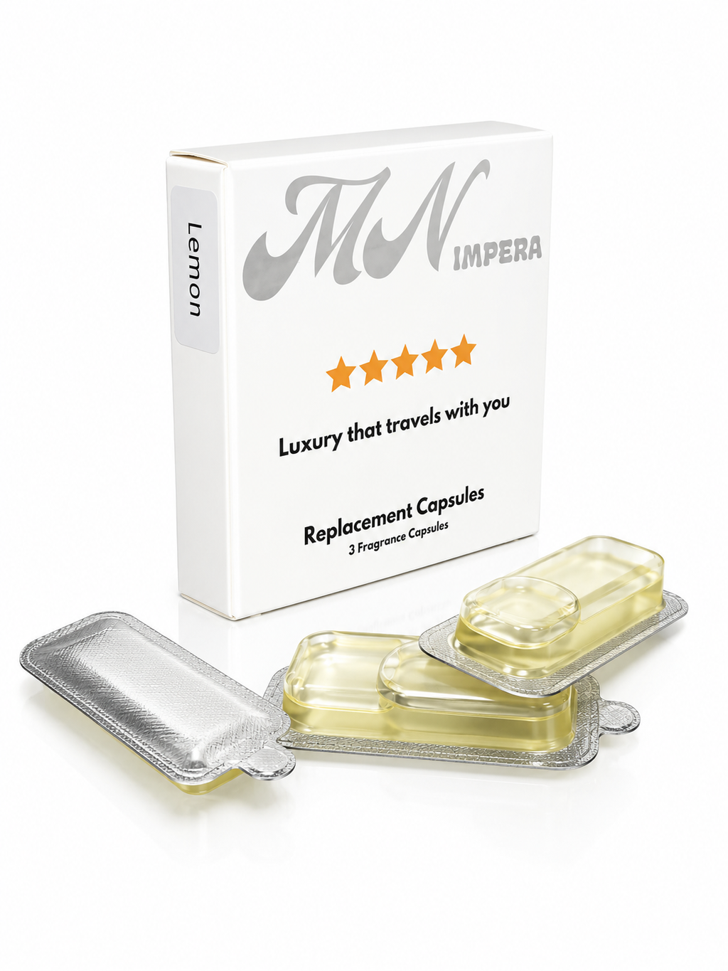 MN IMPERA Luxury Car Diffuser – Lemon Replacement Capsules (3 x 3 ml)