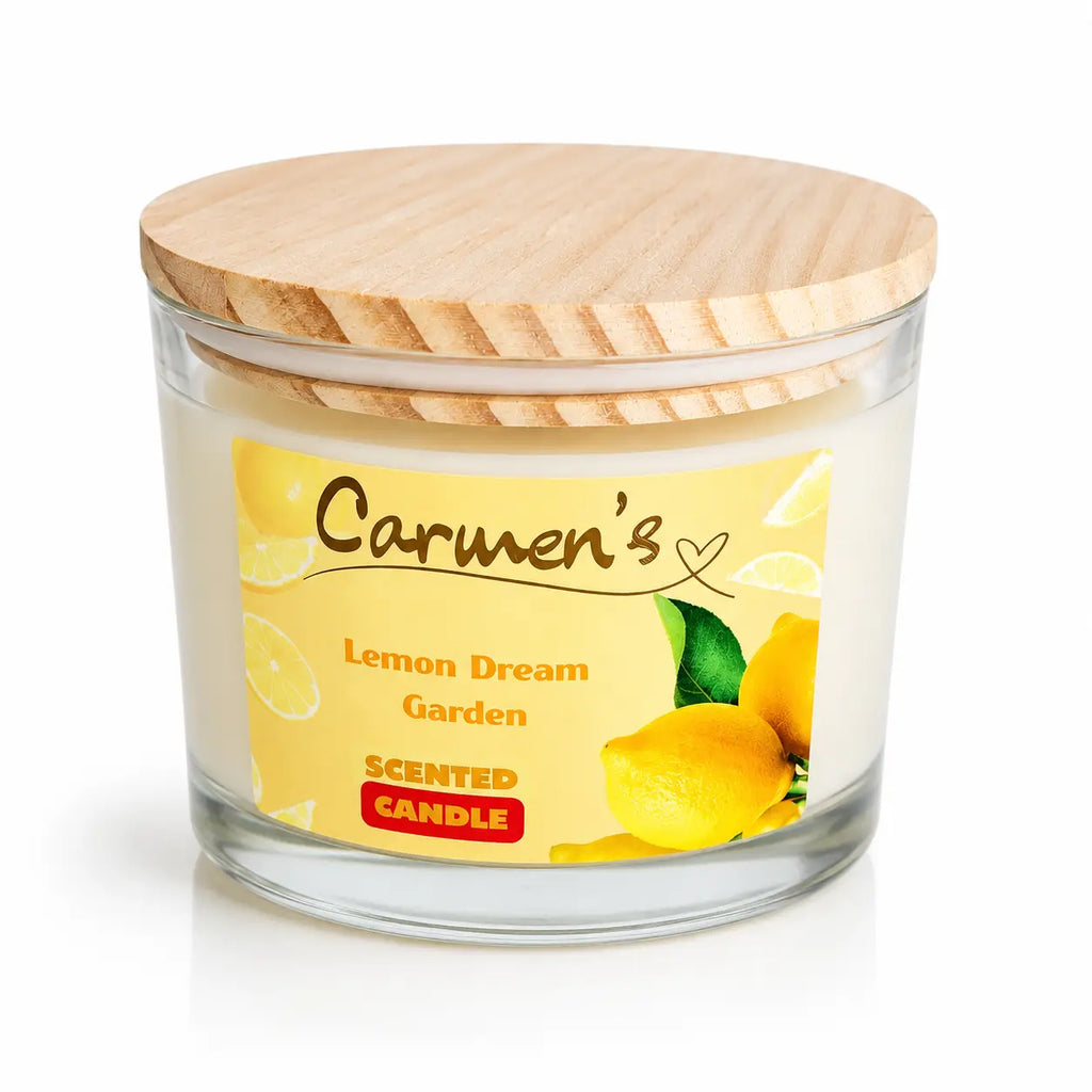 Carmen’s Lemon Dream Garden – Luxus Soja-Duftkerze mit Holzdocht (ca. 840g)