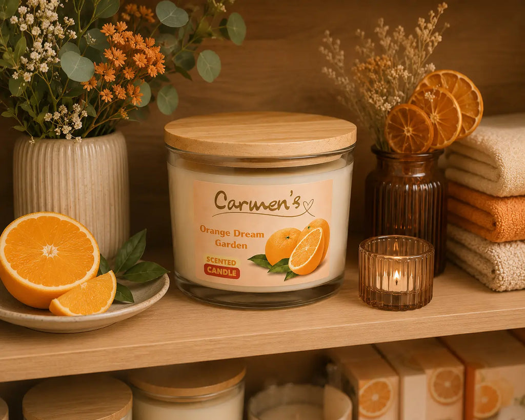 Carmen’s Orange Dream Garden – Luxus Soja-Duftkerze mit Holzdocht (ca. 840g)