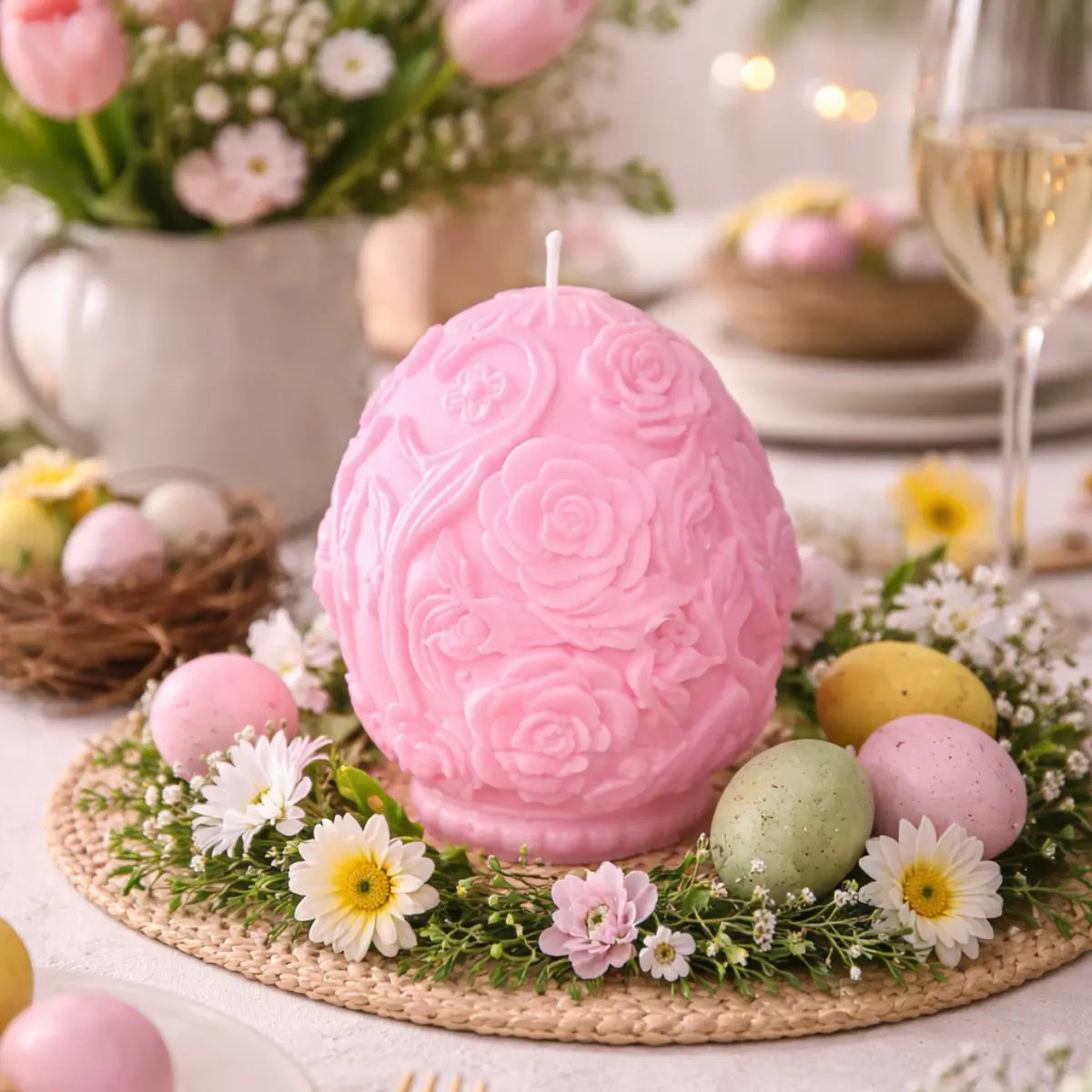 Sojawachs Duftkerze Osterei mit Vanilleduft im Blumen Relief dekorative Osterkerze online kaufen